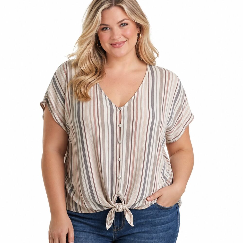 Torrid Striped Tie Front Dolman Top Womens Size 3X Rayon Crepe V-Neck Boho